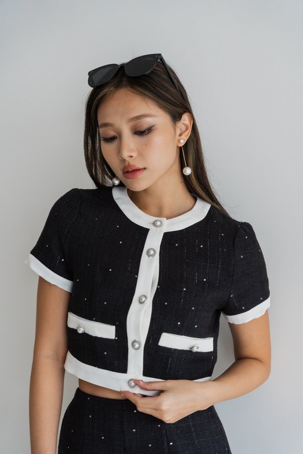 Melody Sparkly Tweed Top (Black) Melody Sparkly Tweed Top (Black)