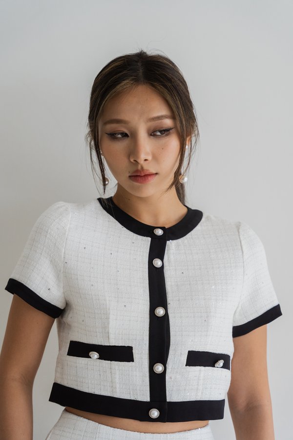 Melody Sparkly Tweed Top (White)