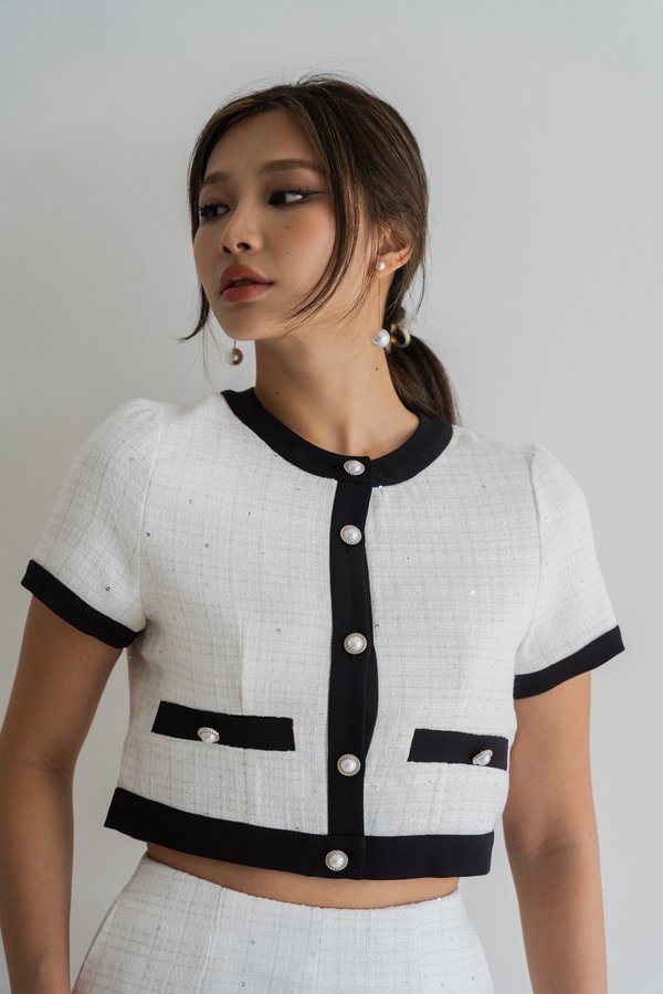 Melody Sparkly Tweed Top (White)