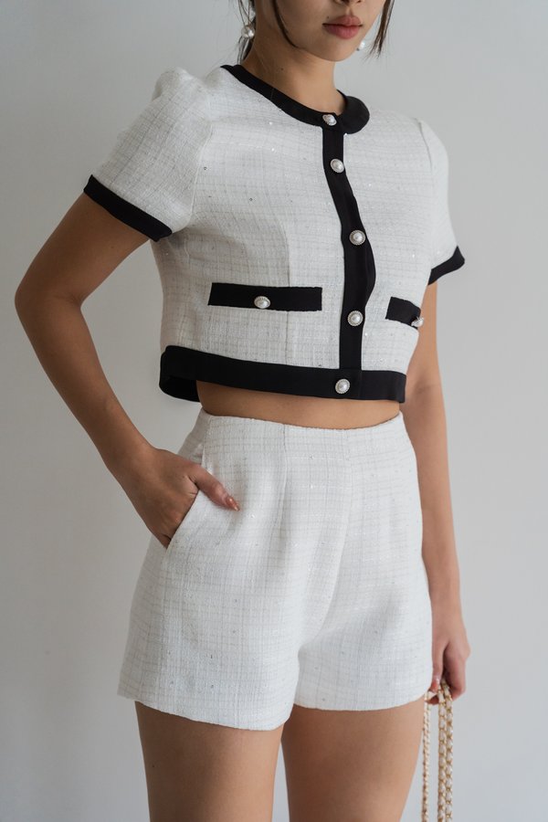 Mandy Sparkly Tweed Shorts (White)