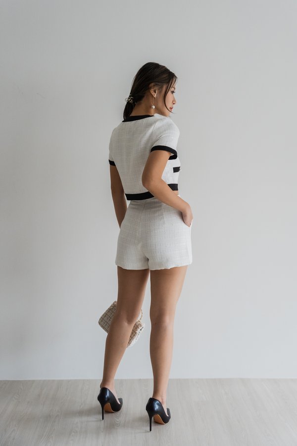 Mandy Sparkly Tweed Shorts (White)