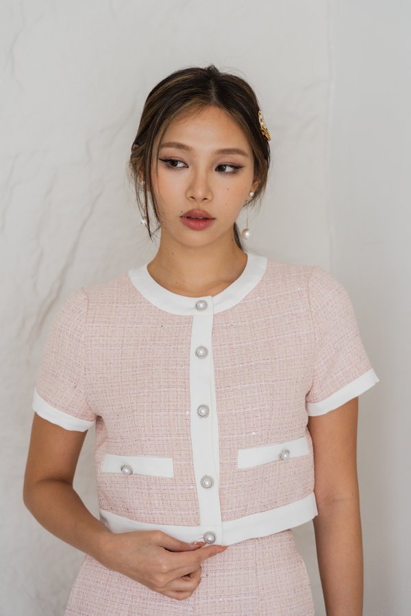 Melody Sparkly Tweed Top (Pink)