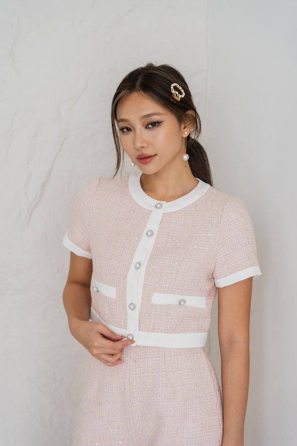 Melody Sparkly Tweed Top (Pink)