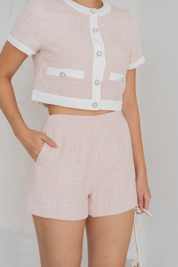Mandy Sparkly Tweed Shorts (Pink)