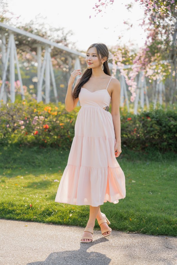 Larissa Sweetheart Side Cutout Tier Dress (Baby Pink)