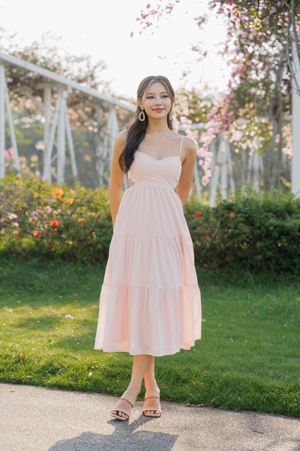 Larissa Sweetheart Side Cutout Tier Dress (Baby Pink)