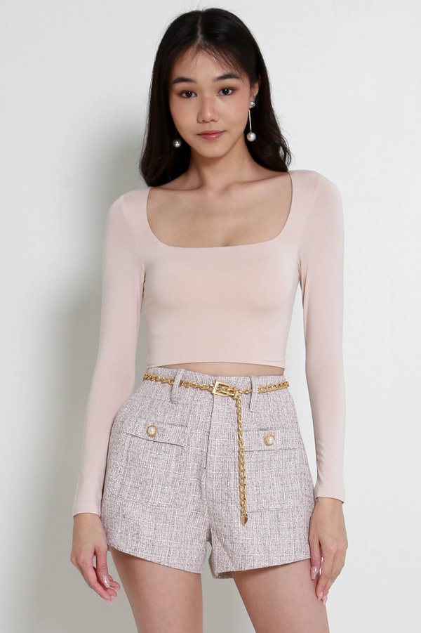 Lily Scoop Neck Long Sleeve Top (Nude Pink)