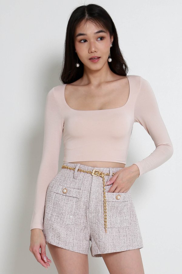 Lily Scoop Neck Long Sleeve Top (Nude Pink)