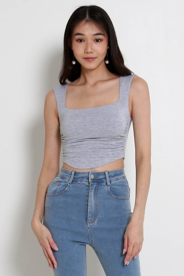 Raelynn Curve Hem Top (Heather Grey)