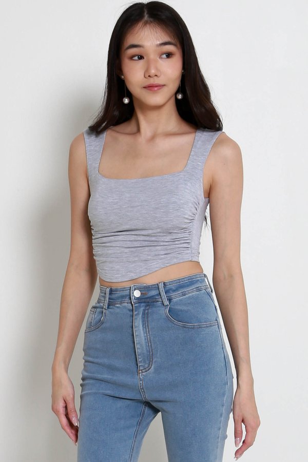 Raelynn Curve Hem Top (Heather Grey)