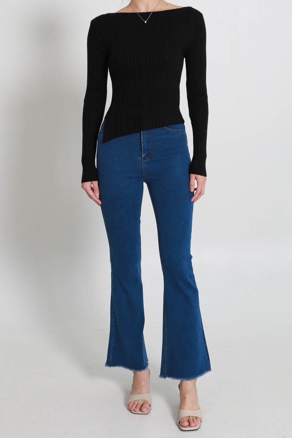 Sarah Boat Neck Knit Top (Black)