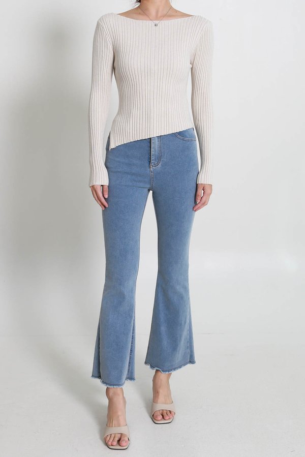 Sarah Boat Neck Knit Top (Greyish Oat)
