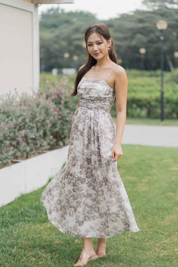Edith Ruched Midi Dress (Earl Grey Floral)