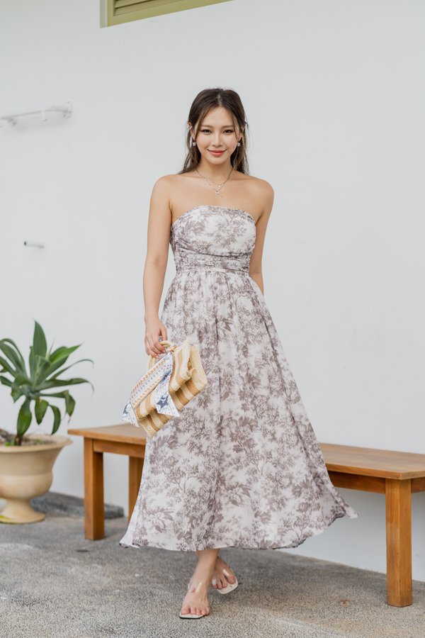 Edith Ruched Midi Dress (Earl Grey Floral)