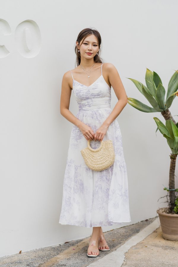 Adeline V Neck Dress (Lilac White Floral)