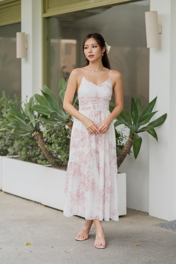 Adeline V Neck Dress (Mauve White Floral)