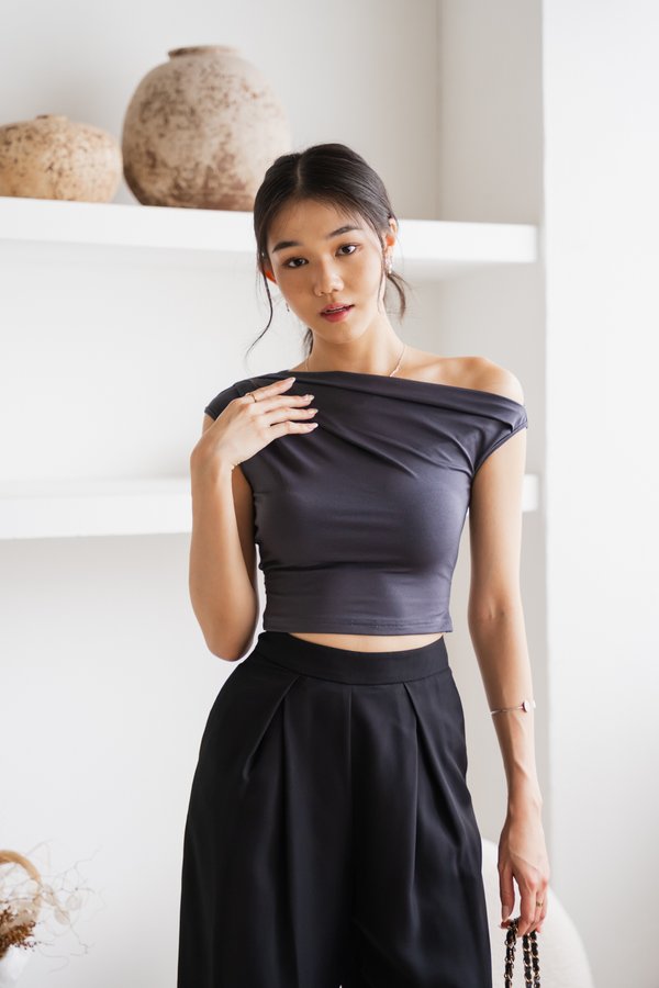 Zaria Off Shoulder Top (Gunmetal)