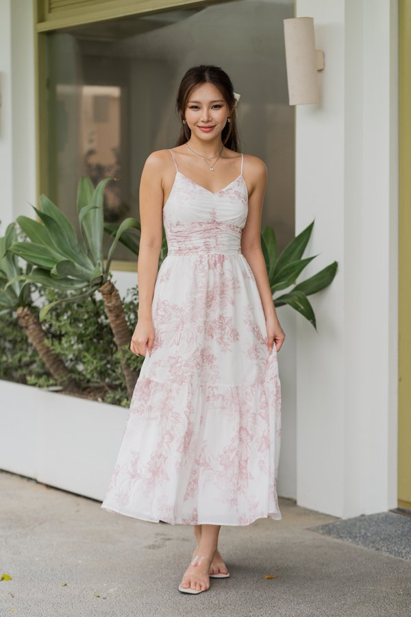 Adeline V Neck Dress (Mauve White Floral)