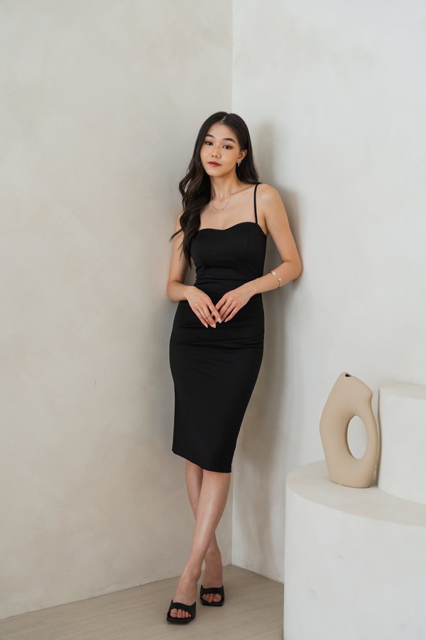 *LUXE* Mae Sweetheart Ruch Dress (Black)