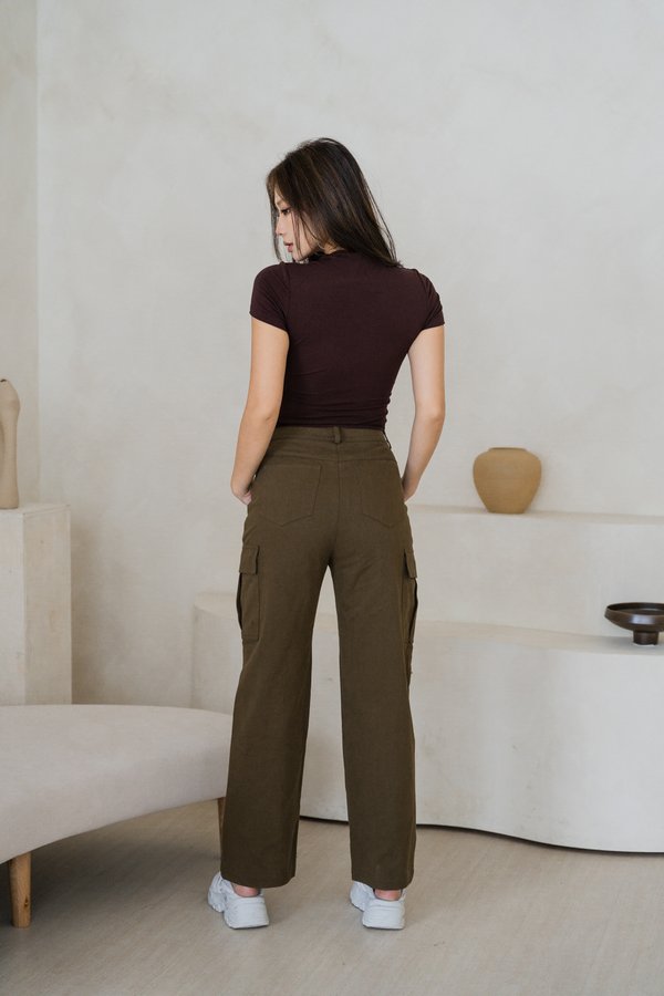 Ines Wide Leg Cargo Jeans (Olive)