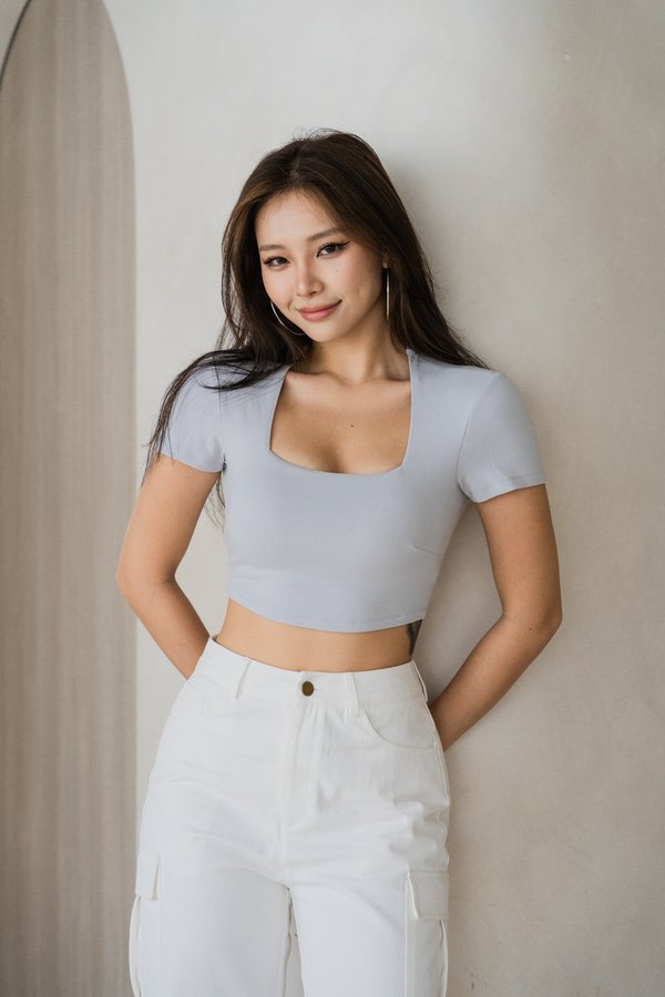 *Lite* [CROPPED] Lyla Queen Anne Top (Soft Blue)