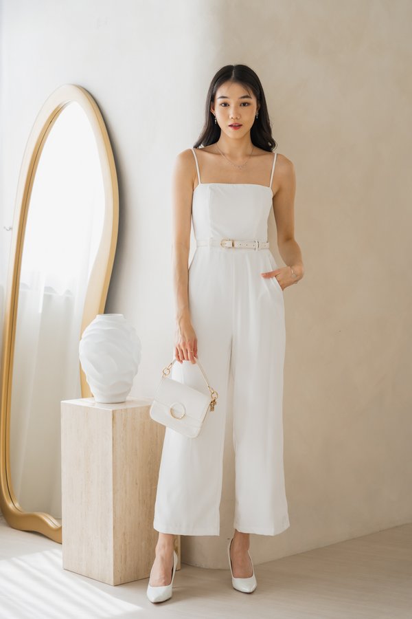 Ivy Belted Jumpsuit (White)