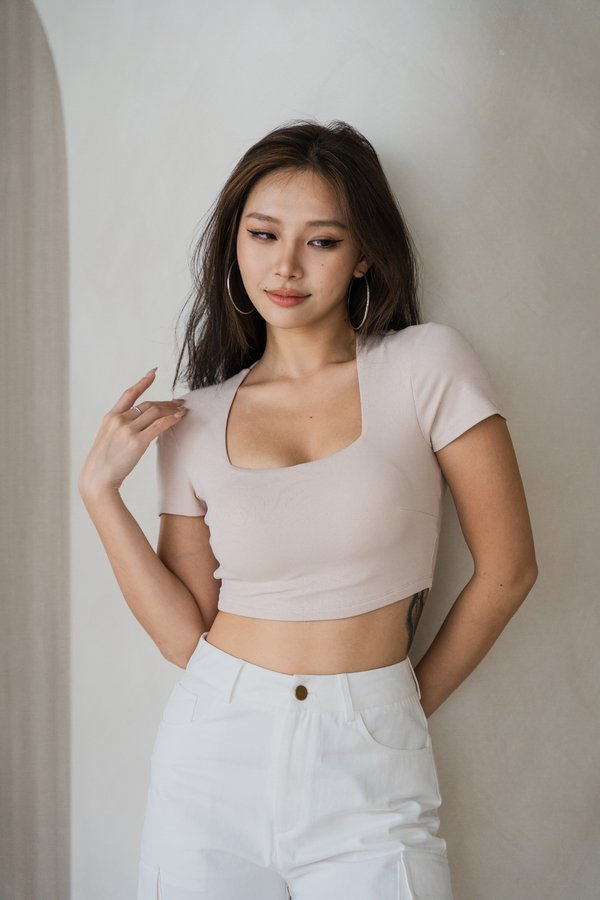 *Lite* [CROPPED] Lyla Queen Anne Top (Soft Nude)