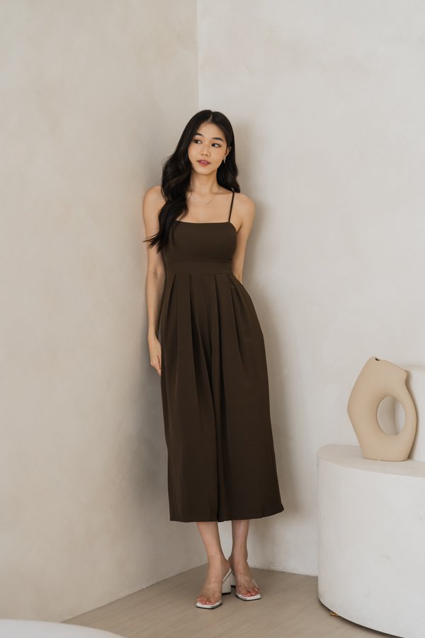 Lazie Pleated Jumpsuit (Espresso)