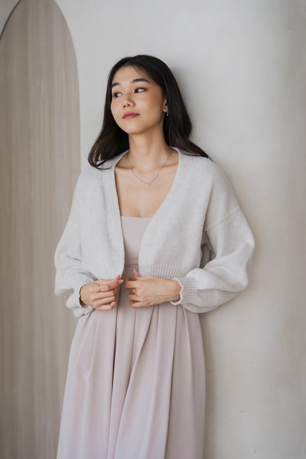 Whitney Puffy Cardigan (Oat Grey)