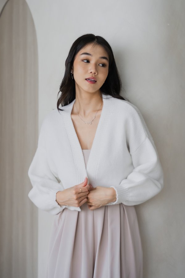 Whitney Puffy Cardigan (White)