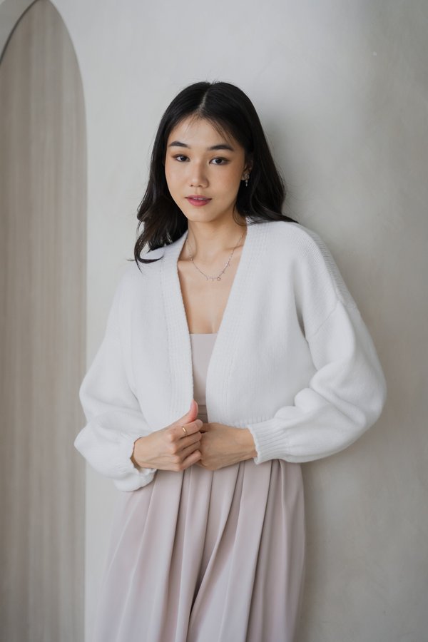 Whitney Puffy Cardigan (White)