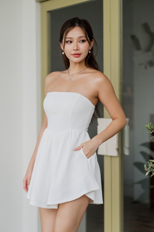 Bonnie Mini Romper Dress (White)