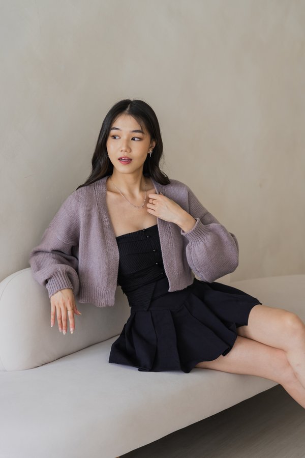 Whitney Puffy Cardigan (Mauve Taupe)