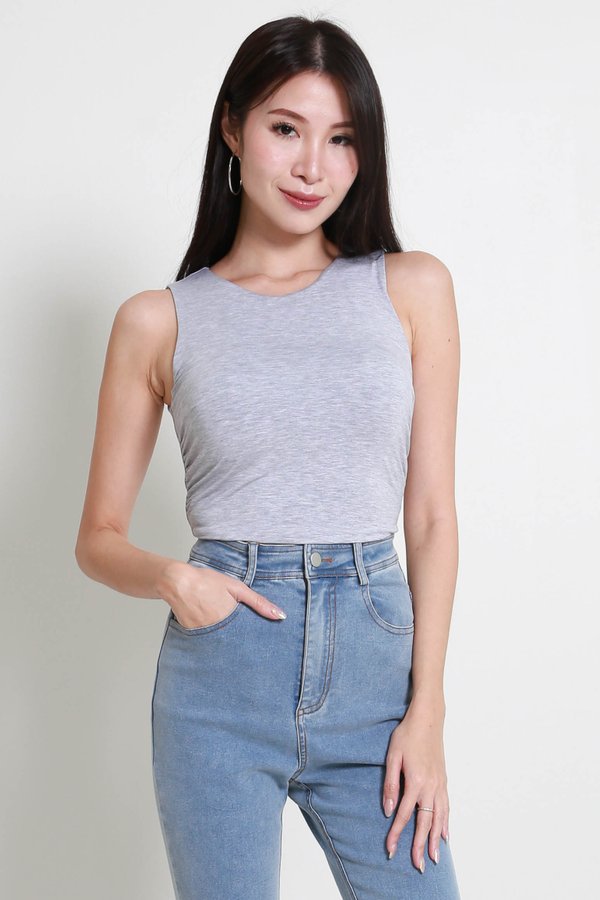 Gia Sleeveless Ruched Top (Heather Grey)