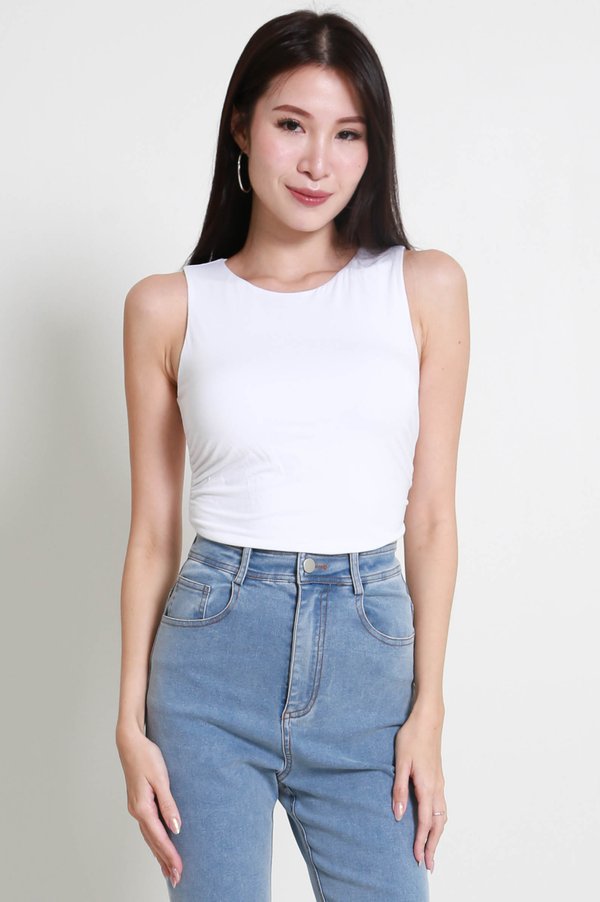 Gia Sleeveless Ruched Top (White) Gia Sleeveless Ruched Top (White)