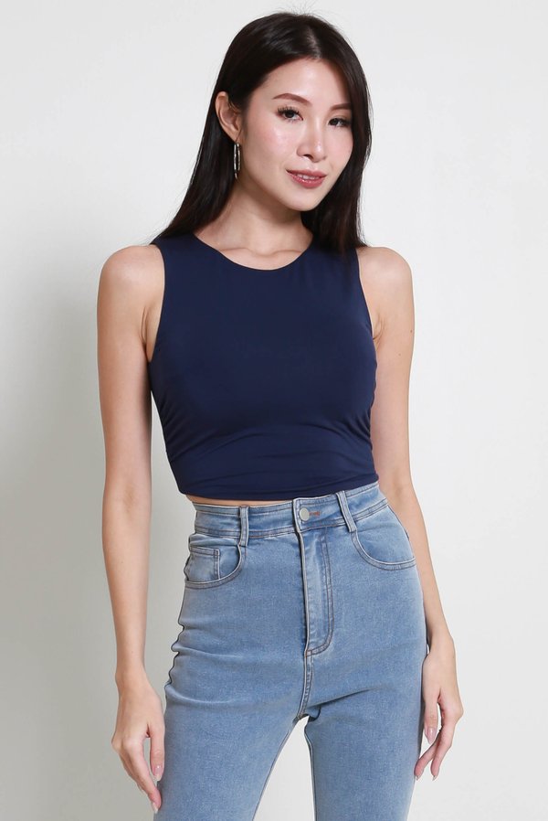 Gia Sleeveless Ruched Top (Navy) Gia Sleeveless Ruched Top (Navy)