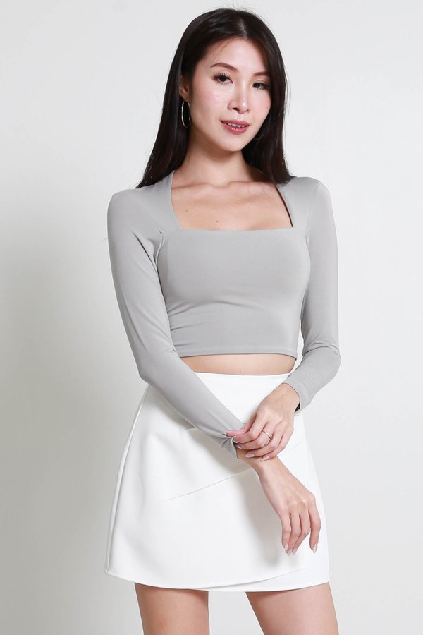Laila Long Sleeve Top (Stone Grey)