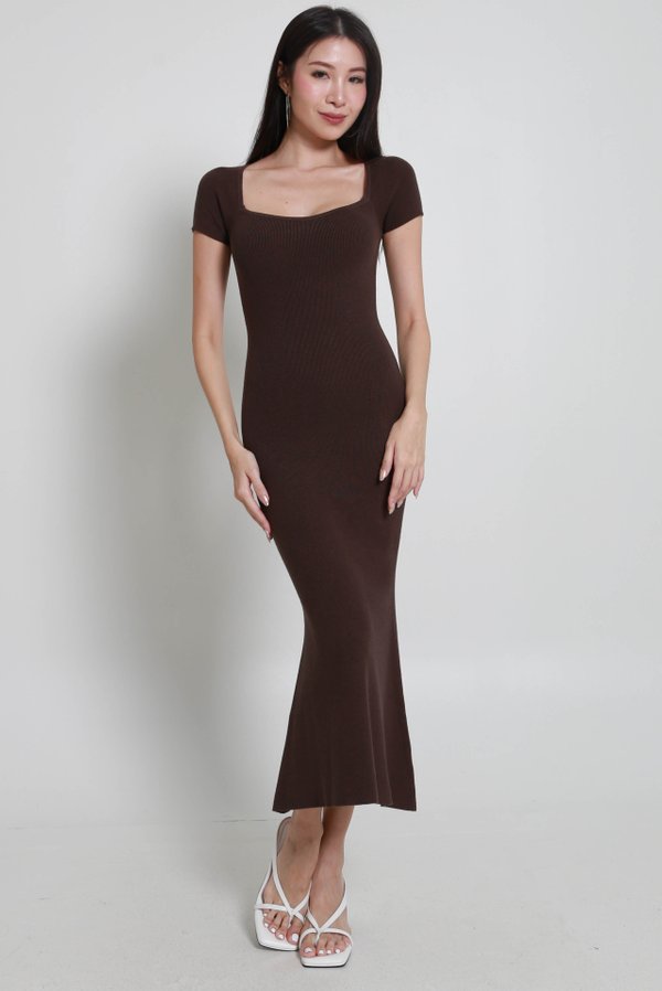 Harrell Knit Mermaid Dress (Chocolate Brown)