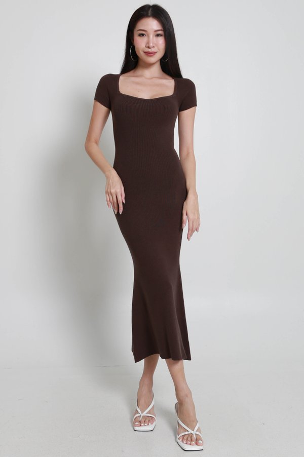 Harrell Knit Mermaid Dress (Chocolate Brown)