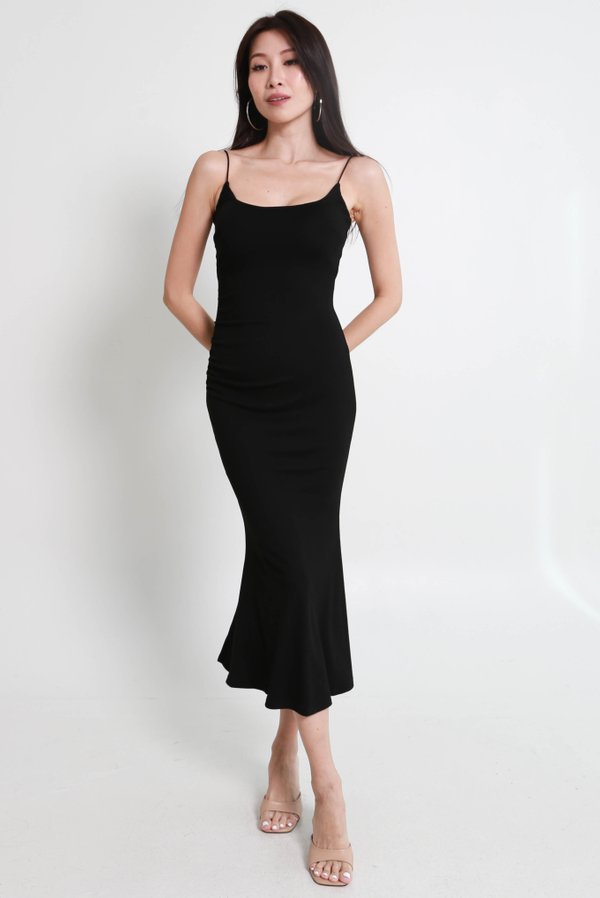 Keidi Mermaid Ruched Dress (Black)