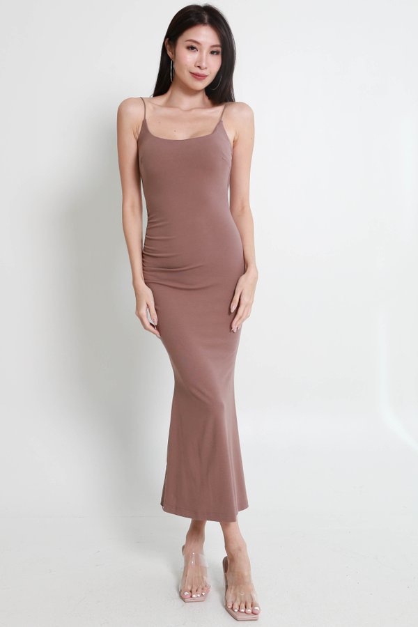 *Lite* Keidi Mermaid Ruched Dress (Taupe)