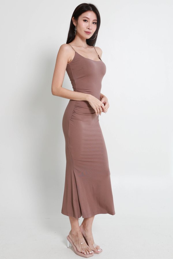 *Lite* Keidi Mermaid Ruched Dress (Taupe)