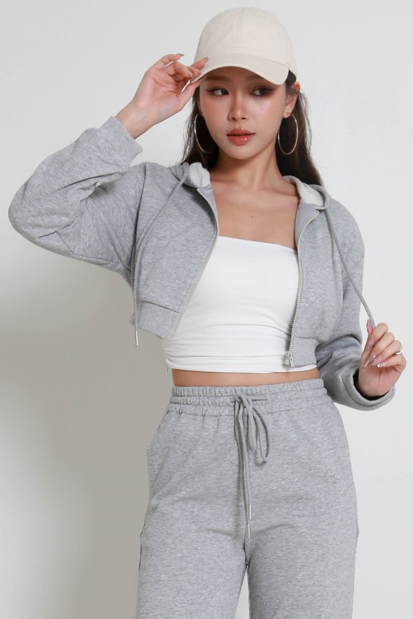 Axton Cropped Zipper Jacket (Heather Grey)