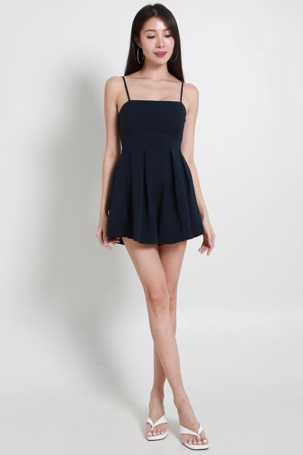 Lazier Pleated Romper (Navy/BackZip)