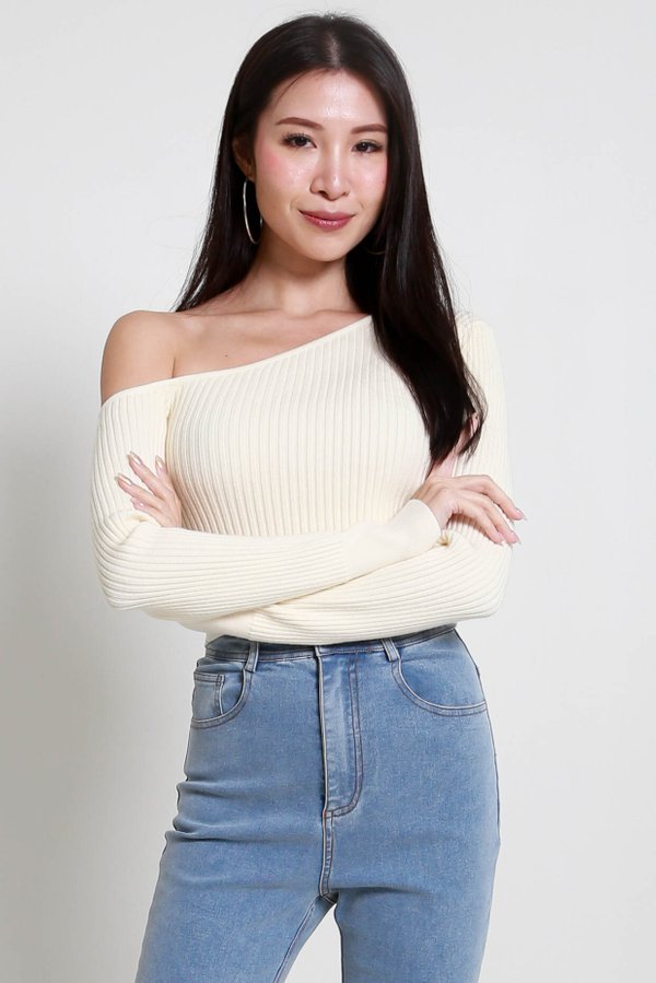 Nebula One Shoulder Knit Top (Ivory)