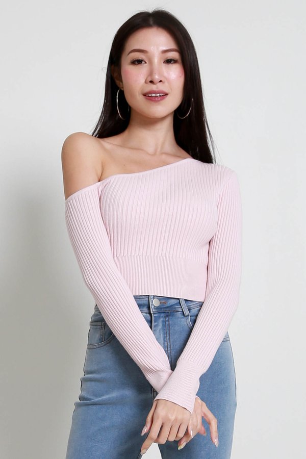 Nebula One Shoulder Knit Top (Pink)