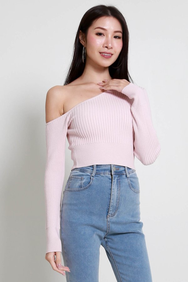 Nebula One Shoulder Knit Top (Pink)