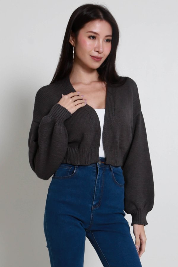 Whitney Puffy Cardigan (Gunmetal)