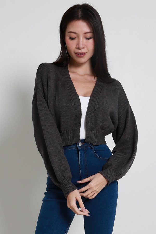 Whitney Puffy Cardigan (Gunmetal)