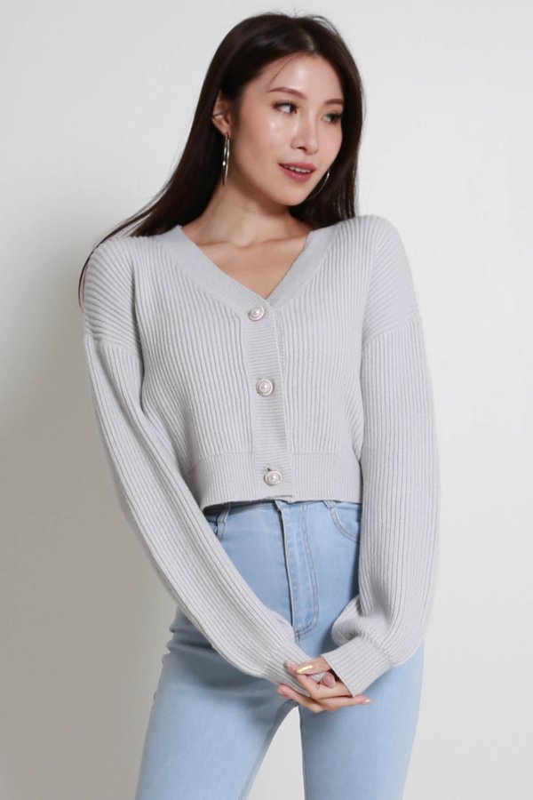 Wynn Pearl Knit Cardigan (Greyish Blue)